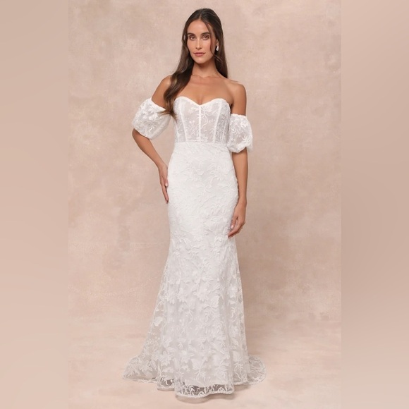 Lulus Dresses & Skirts - Lulus Everlasting Muse White Embroidered Off-the-Shoulder Maxi Dress